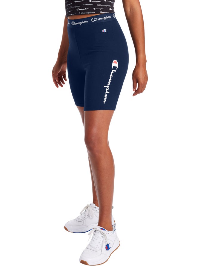 Champion Womens Shorts NZ - Authentic Bike Script Logo 7 Navy ( 6418-CVTLI )